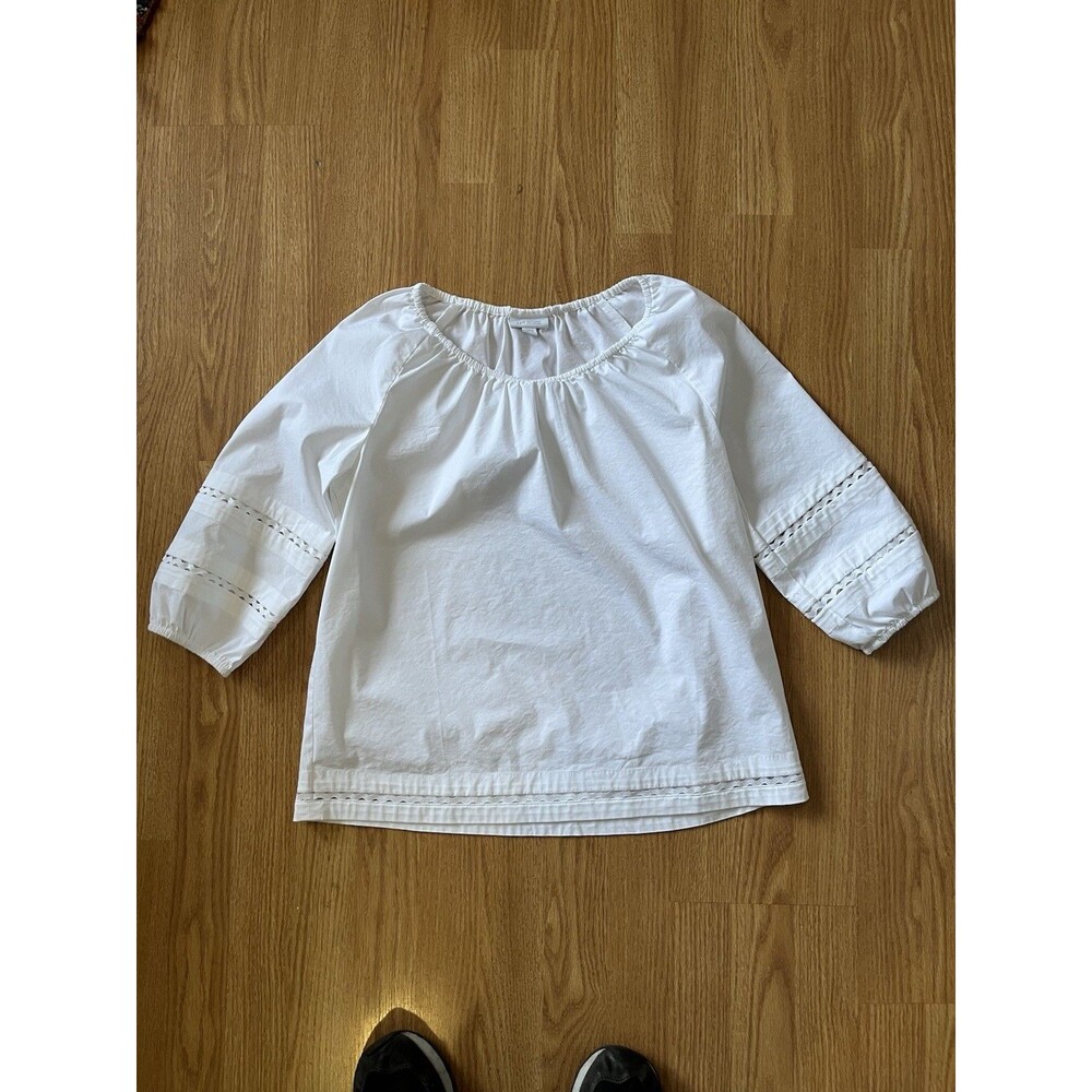 J Jill White Shirt Collection 3/4 Puff Sleeve Peasant Blouse Size Small Petite - Picture 6 of 10